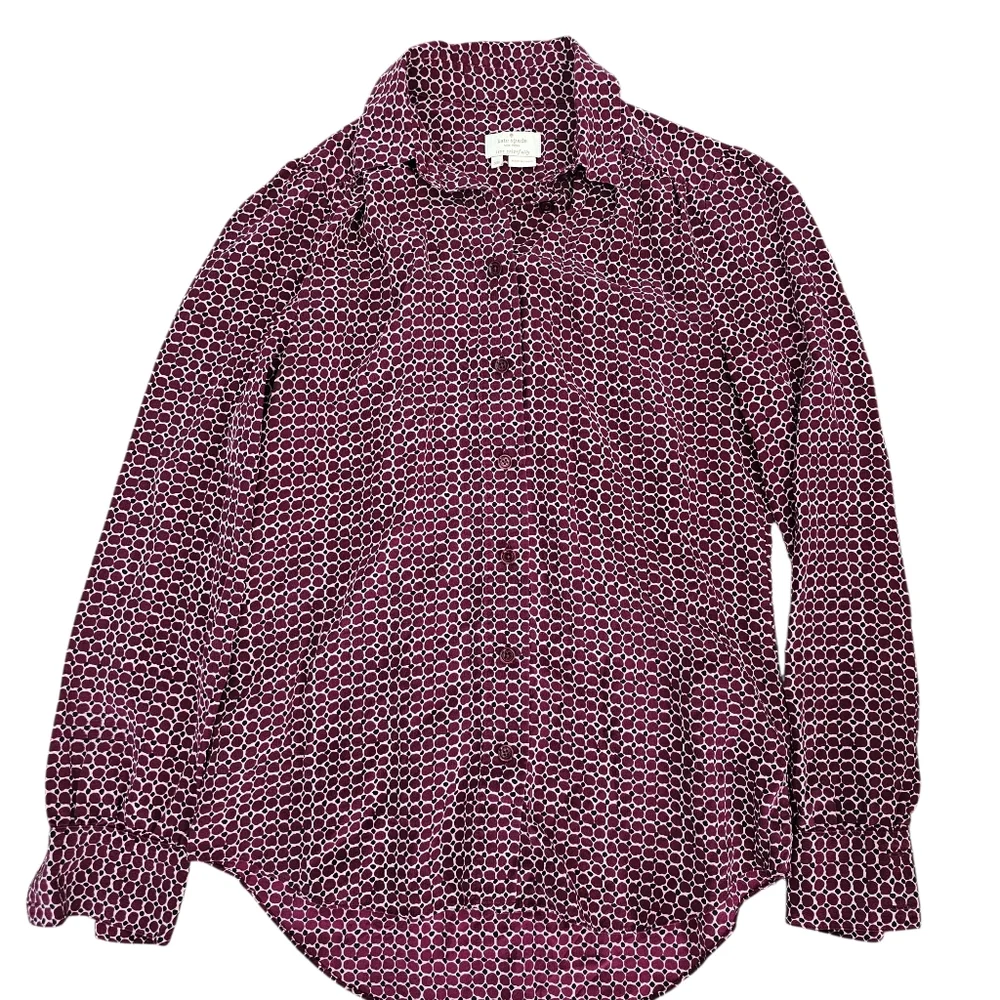 Kate‎ Spade Women’s Silk Blouse LS Maroon Print Button Front XS